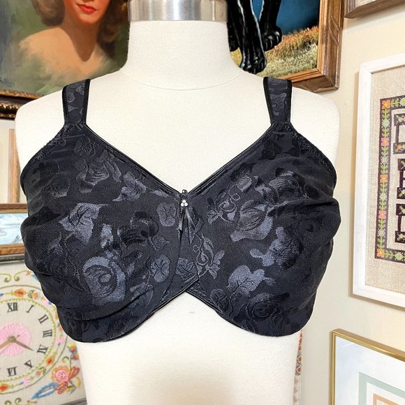 Wacoal Awareness Black Jacquard Unlined Underwire Bra with Comfort Straps 40DDD - Picture 4 of 8